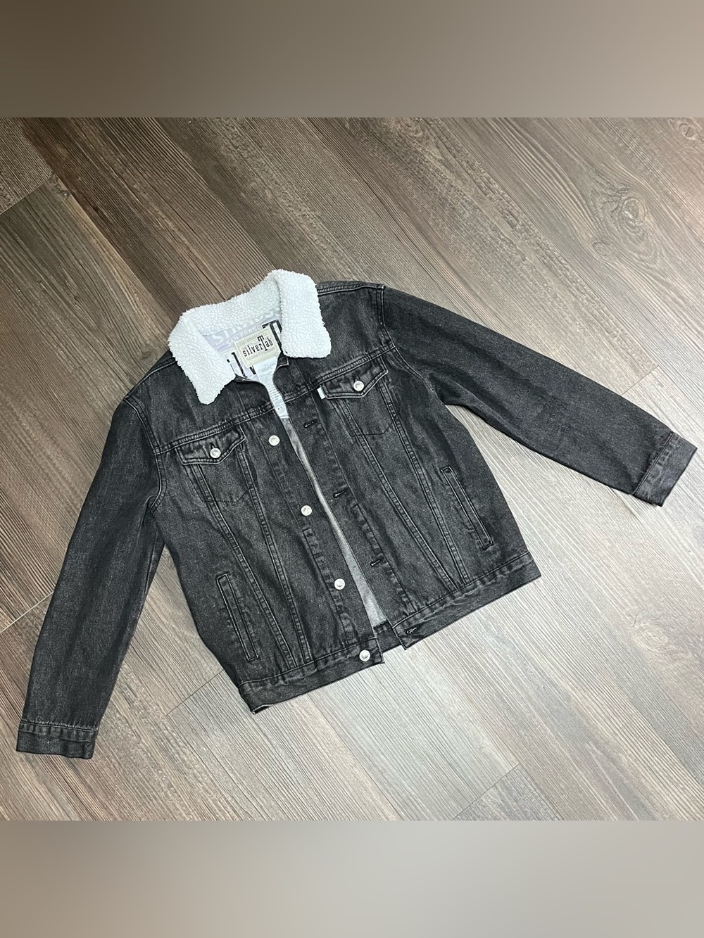 Women’s Levi's Silver Tab Black Stonewash Trucker Jacket Sherpa Neck | Size: LG
